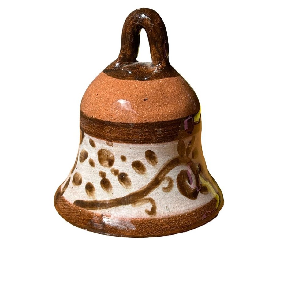 Vintage Pottery Bell signed Costa Rica red clay glazed Hand Painted